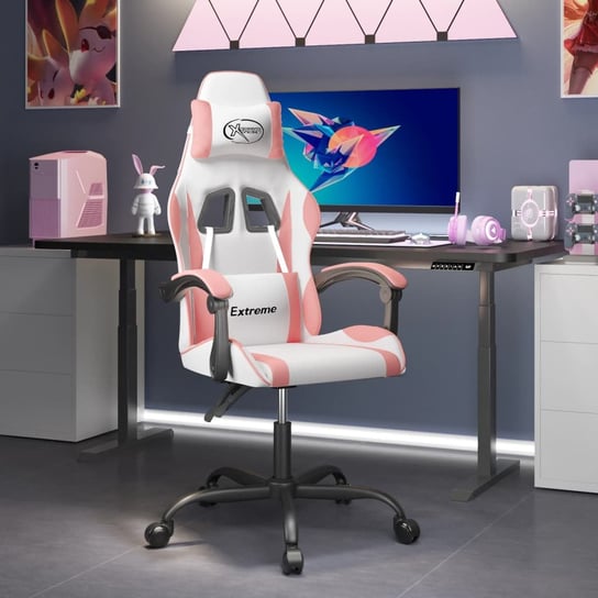 Vidaxl obrotowy fotel gamingowy, biało-różowy, sztuczna skóra vidaXL