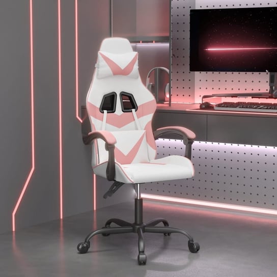 Vidaxl obrotowy fotel gamingowy, biało-różowy, sztuczna skóra vidaXL