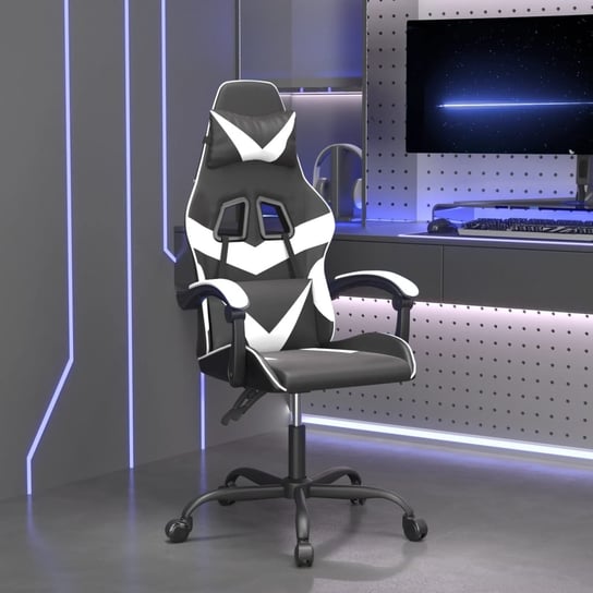 Vidaxl obrotowy fotel gamingowy, czarno-biały, sztuczna skóra vidaXL