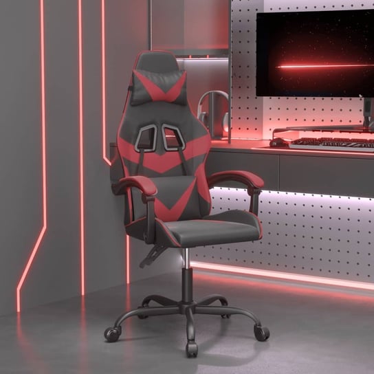 vidaXL Obrotowy fotel gamingowy, czarno-bordowy, sztuczna skóra vidaXL