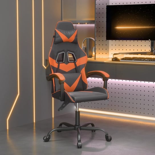vidaXL Obrotowy fotel gamingowy, czarno-pomarańczowy, sztuczna skóra vidaXL