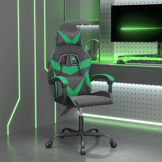 vidaXL Obrotowy fotel gamingowy, czarno-zielony, sztuczna skóra vidaXL