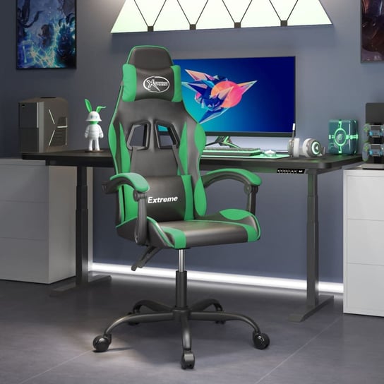Vidaxl obrotowy fotel gamingowy, czarno-zielony, sztuczna skóra vidaXL