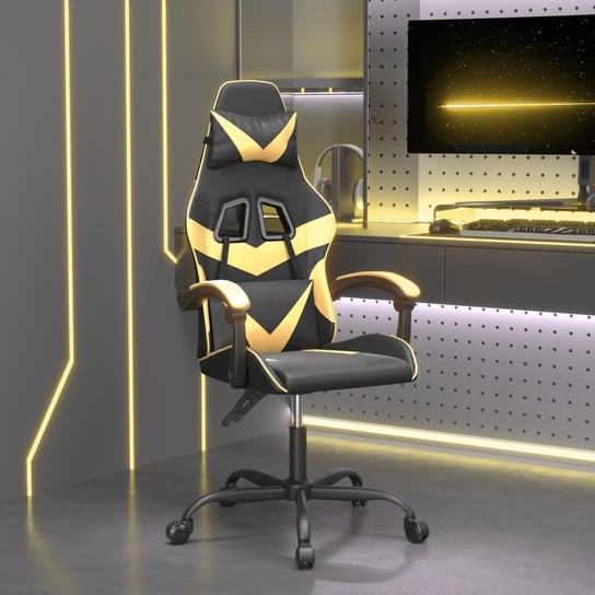 vidaXL Obrotowy fotel gamingowy, czarno-złoty, sztuczna skóra vidaXL