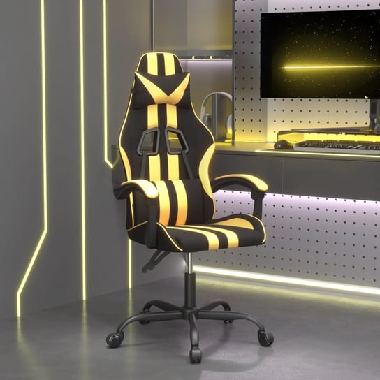vidaXL Obrotowy fotel gamingowy, czarno-złoty, sztuczna skóra vidaXL