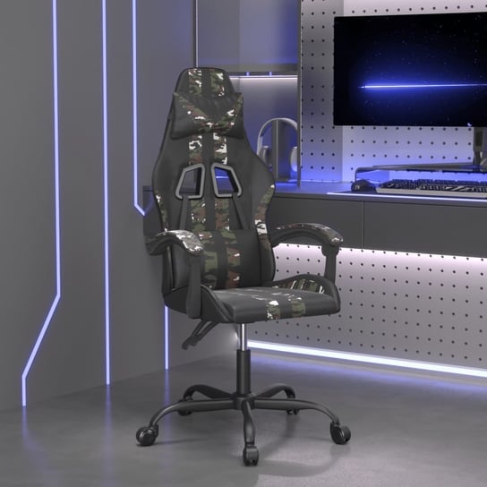 Vidaxl obrotowy fotel gamingowy, czarny i moro, sztuczna skóra vidaXL