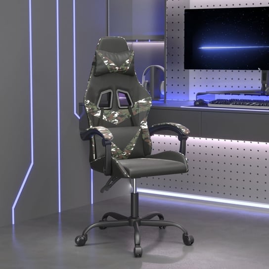 vidaXL Obrotowy fotel gamingowy, czarny i moro, sztuczna skóra vidaXL