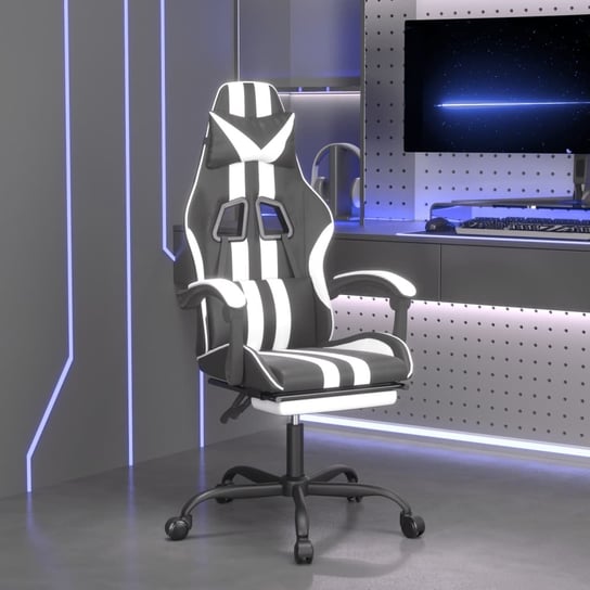 Vidaxl obrotowy fotel gamingowy z podnóżkiem, czarno-biały vidaXL