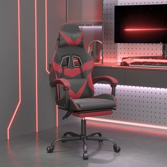 vidaXL Obrotowy fotel gamingowy z podnóżkiem, czarno-bordowy vidaXL