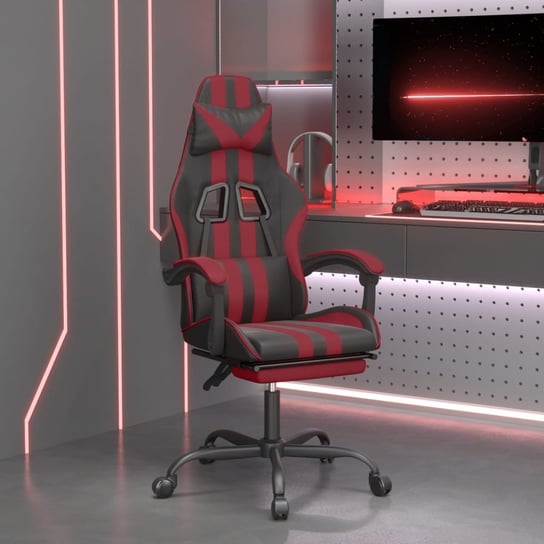 vidaXL Obrotowy fotel gamingowy z podnóżkiem, czarno-bordowy vidaXL