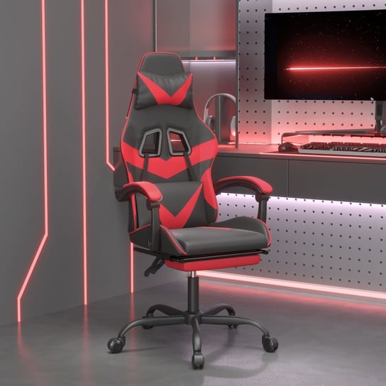 vidaXL Obrotowy fotel gamingowy z podnóżkiem, czarno-czerwony vidaXL