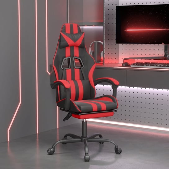 vidaXL Obrotowy fotel gamingowy z podnóżkiem, czarno-czerwony vidaXL