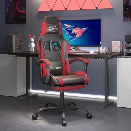 Vidaxl obrotowy fotel gamingowy z podnóżkiem, czarno-czerwony vidaXL