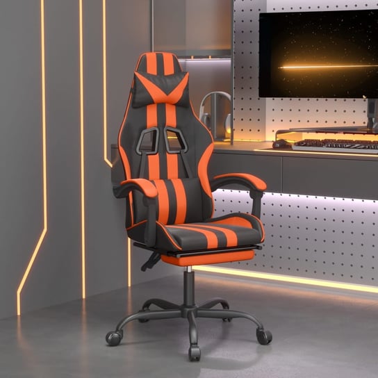 vidaXL Obrotowy fotel gamingowy z podnóżkiem, czarno-pomarańczowy vidaXL