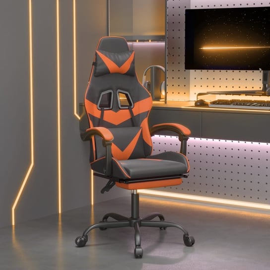 vidaXL Obrotowy fotel gamingowy z podnóżkiem, czarno-pomarańczowy vidaXL