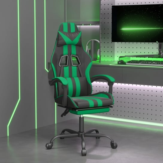vidaXL Obrotowy fotel gamingowy z podnóżkiem, czarno-zielony vidaXL