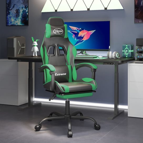 Vidaxl obrotowy fotel gamingowy z podnóżkiem, czarno-zielony vidaXL