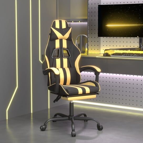 vidaXL Obrotowy fotel gamingowy z podnóżkiem, czarno-złoty vidaXL