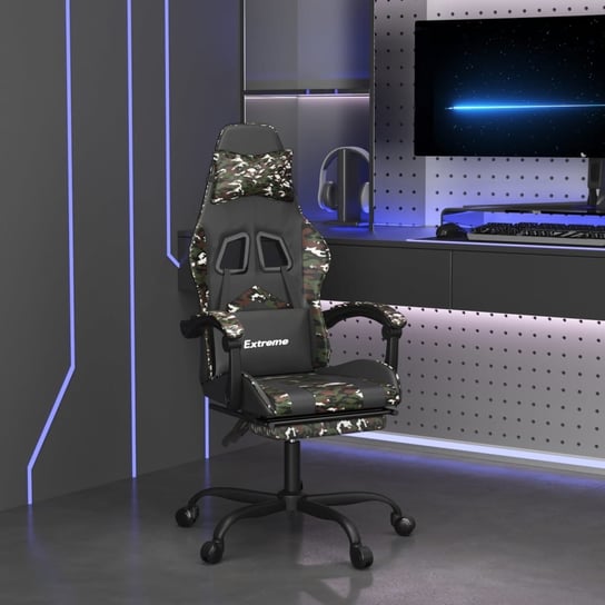 vidaXL Obrotowy fotel gamingowy z podnóżkiem, czarny i moro vidaXL