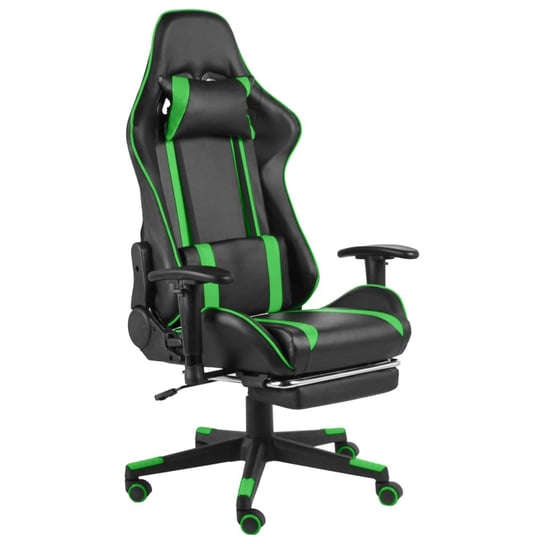 vidaXL Obrotowy fotel gamingowy z podnóżkiem, zielony, PVC vidaXL