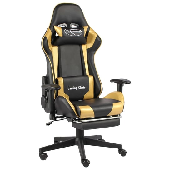 vidaXL Obrotowy fotel gamingowy z podnóżkiem, złoty, PVC vidaXL