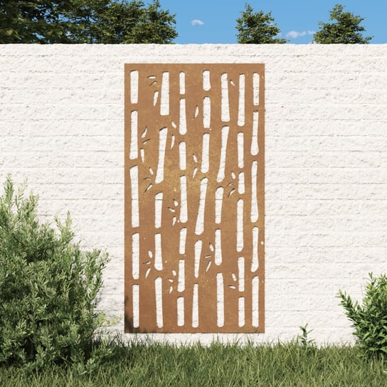 vidaXL Ogrodowa dekoracja ścienna, 105x55 cm, stal kortenowska, bambus vidaXL