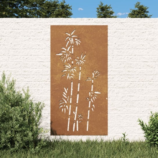 vidaXL Ogrodowa dekoracja ścienna, 105x55 cm, stal kortenowska, bambus vidaXL
