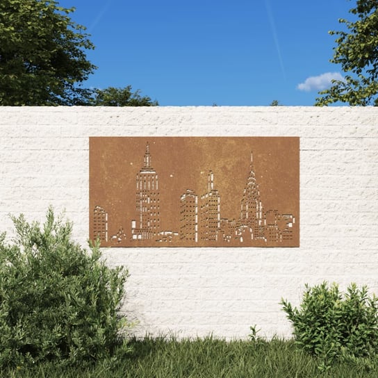 vidaXL Ogrodowa dekoracja ścienna, 105x55 cm, stal kortenowska, miasto vidaXL