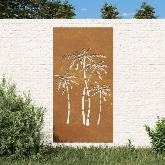 vidaXL Ogrodowa dekoracja ścienna, 105x55 cm, stal kortenowska, palmy vidaXL