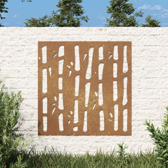 vidaXL Ogrodowa dekoracja ścienna, 55x55 cm, stal kortenowska, bambus vidaXL