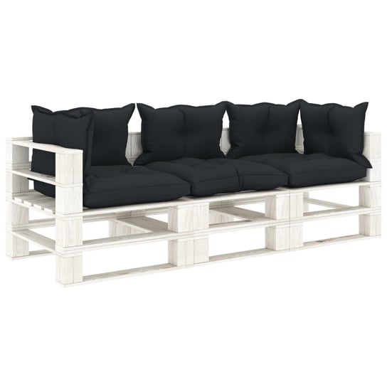 vidaXL Ogrodowa sofa 3-osobowa z palet, antracytowe poduszki, drewno vidaXL