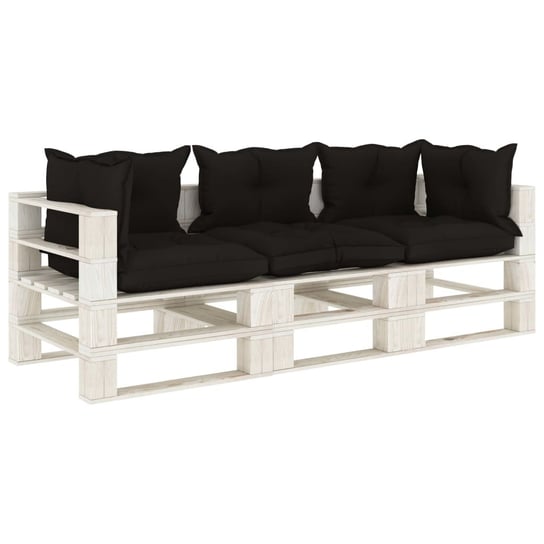 vidaXL Ogrodowa sofa 3-osobowa z palet, z czarnymi poduszkami, drewno vidaXL