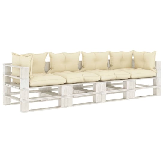 vidaXL Ogrodowa sofa 4-osobowa z palet, z kremowymi poduszkami, drewno vidaXL