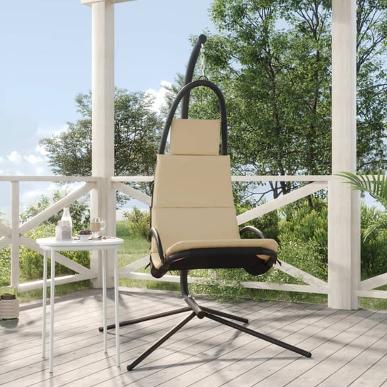 vidaXL Ogrodowe krzesło wiszące z poduszką, kremowe, tkanina i stal vidaXL