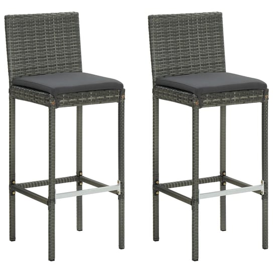 vidaXL Ogrodowe stołki barowe z poduszkami, 2 szt., szare, polirattan vidaXL
