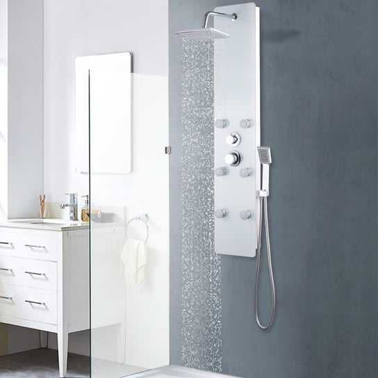 vidaXL Panel prysznicowy, szkło, 25 x 44,6 x 130 cm, biały vidaXL
