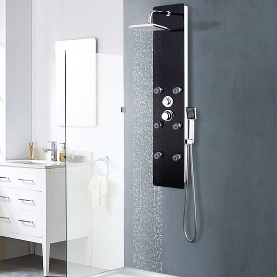 vidaXL Panel prysznicowy, szkło, 25 x 44,6 x 130 cm, czarny vidaXL