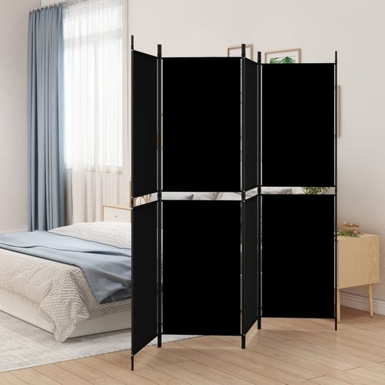 vidaXL Parawan 4-panelowy, czarny, 200 x 180 cm, tkanina vidaXL