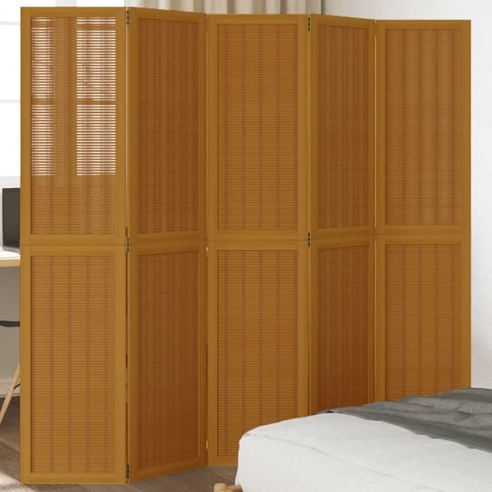 vidaXL Parawan pokojowy, 5-panelowy, brązowy, lite drewno paulowni Inna marka