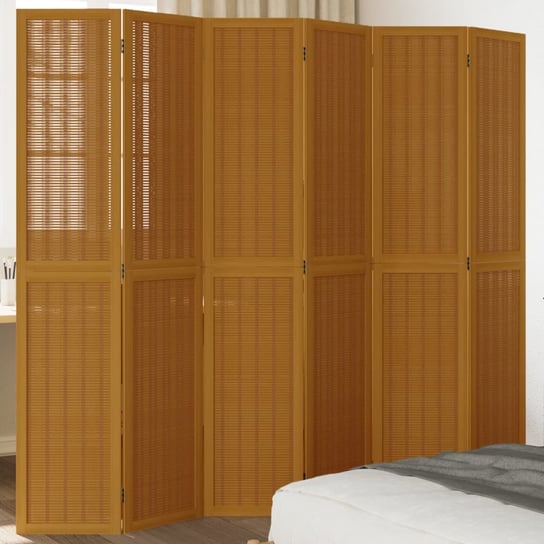 vidaXL Parawan pokojowy, 6-panelowy, brązowy, lite drewno paulowni vidaXL