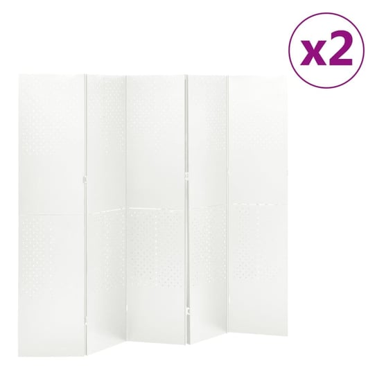 vidaXL Parawany 5-panelowe, 2 szt., białe, 200x180 cm, stalowe vidaXL