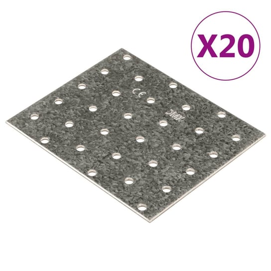 vidaXL Płytki perforowane, 20 szt., 2 mm, 120x100 mm, stal ocynkowana vidaXL