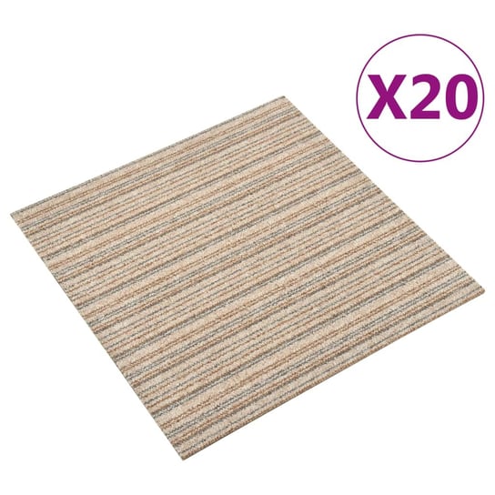 vidaXL, Podłogowe płytki dywanowe, 20 szt., 5 m², 50x50 cm, beżowe pasy vidaXL