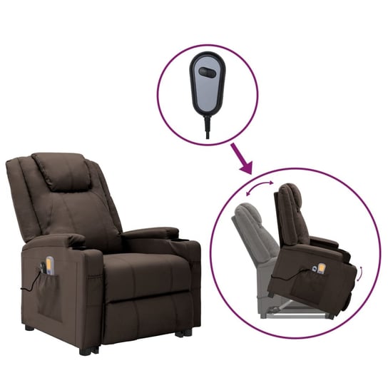 vidaXL Podnoszony fotel masujący, brązowy, sztuczna skóra vidaXL