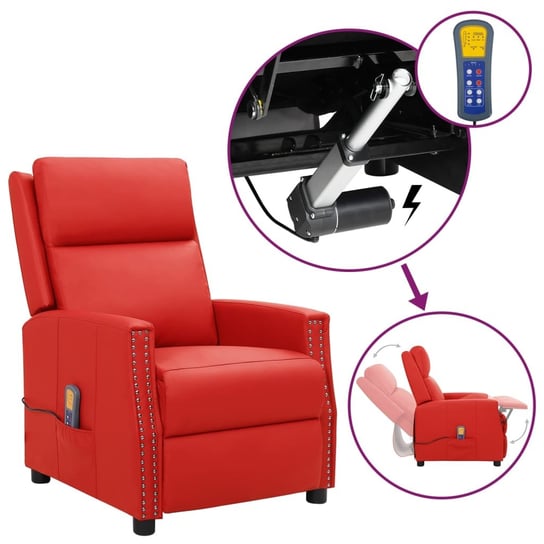 vidaXL Podnoszony fotel masujący, czerwony, sztuczna skóra vidaXL