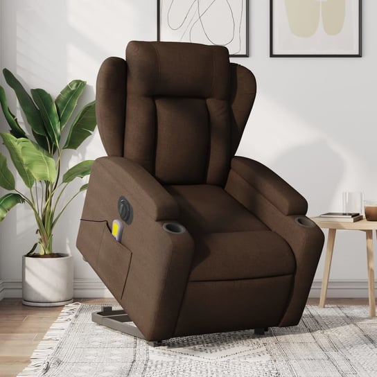 vidaXL Podnoszony fotel masujący, elektryczny, rozkładany, brązowy vidaXL