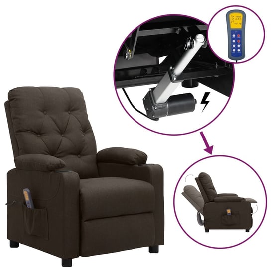 vidaXL Podnoszony fotel masujący, elektryczny, rozkładany, ciemny brąz vidaXL
