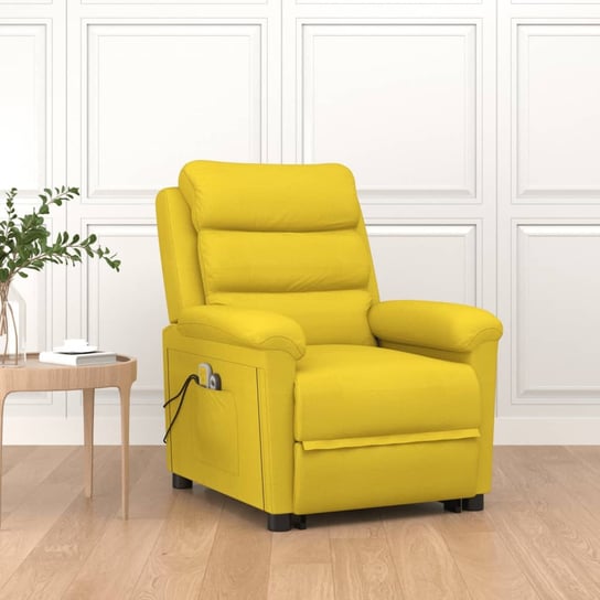 vidaXL Podnoszony fotel masujący, jasnożółty, obity tkaniną vidaXL