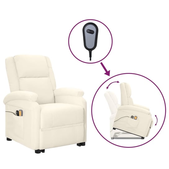 vidaXL Podnoszony fotel masujący, kremowy, obity sztuczną skórą vidaXL