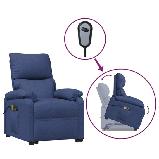 vidaXL Podnoszony fotel masujący, niebieski, obity tkaniną vidaXL
